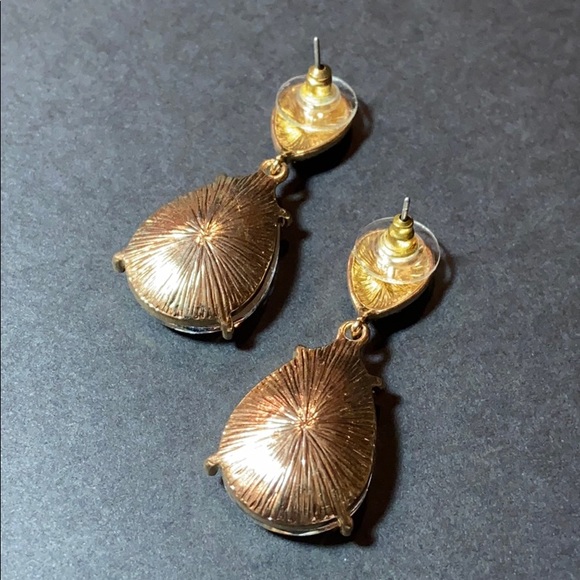 Pear Drop Crystal & Green Pierced Earrings 2" - Picture 2 of 6